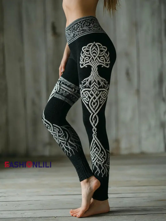 Women’s Viking Tree Of Life Pattern Cozy Leggings Black / S