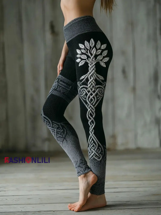 Women’s Viking Tree Of Life Pattern Cozy Leggings Black / S