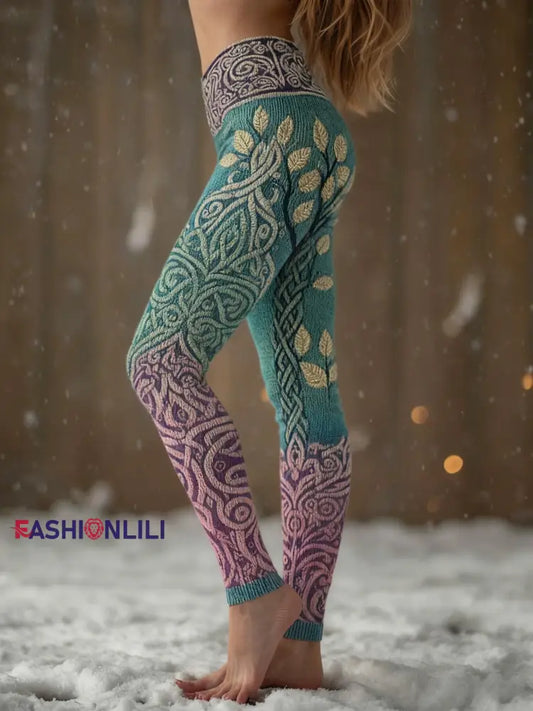 Women’s Viking Tree Of Life Pattern Cozy Leggings Green / S