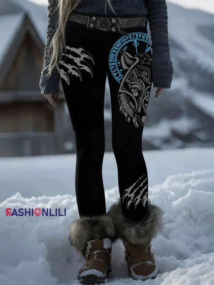 Women’s Viking Wolf Leggings Black / S