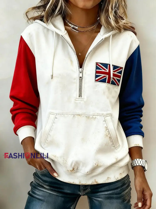 Women’s Vintage British style Printed Casual Hoodie As picture / S