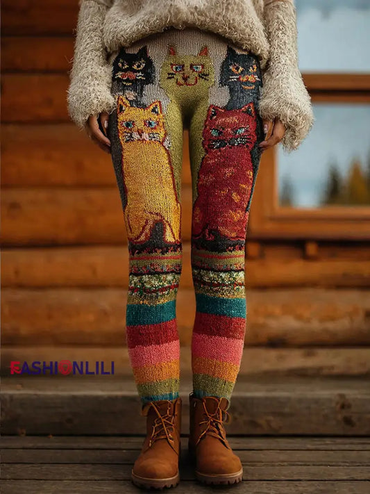 Women’s Vintage Cats Print Leggings As picture / S