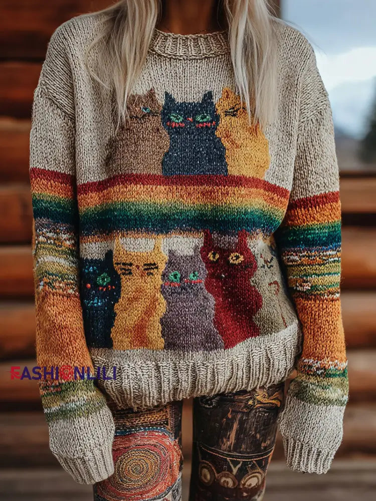 Women’s Vintage Cats Print Tops As picture / S