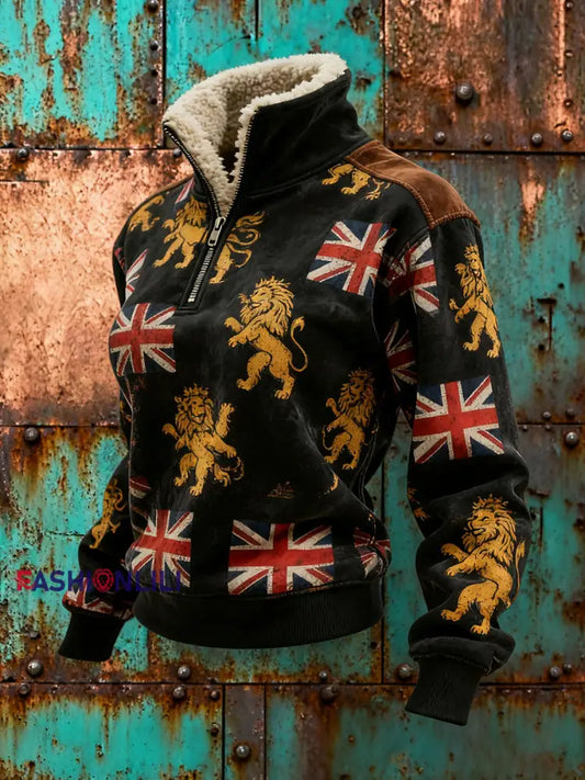 Women’s Vintage England Flag Lion Printed Sweatshirt As picture / S