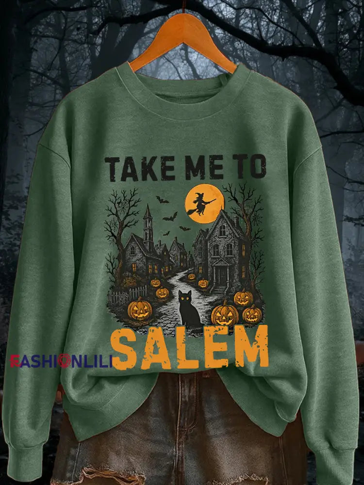 Women’s Vintage Halloween Take Me To Salem Sweatshirt Dark Green / S
