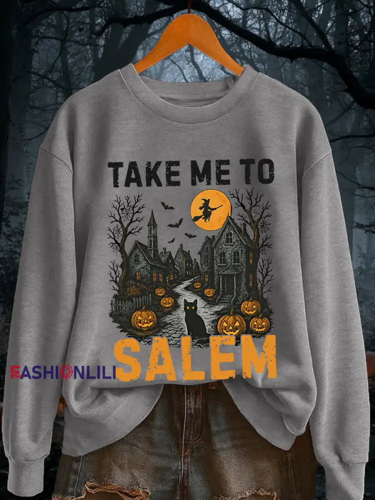 Women’s Vintage Halloween Take Me To Salem Sweatshirt Light Gray / S