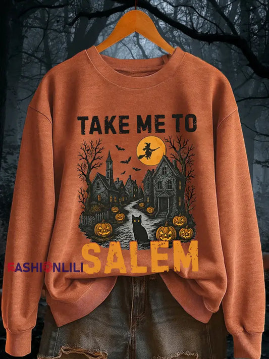 Women’s Vintage Halloween Take Me To Salem Sweatshirt Pumpkin Orange / S
