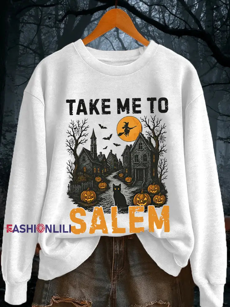 Women’s Vintage Halloween Take Me To Salem Sweatshirt White / S