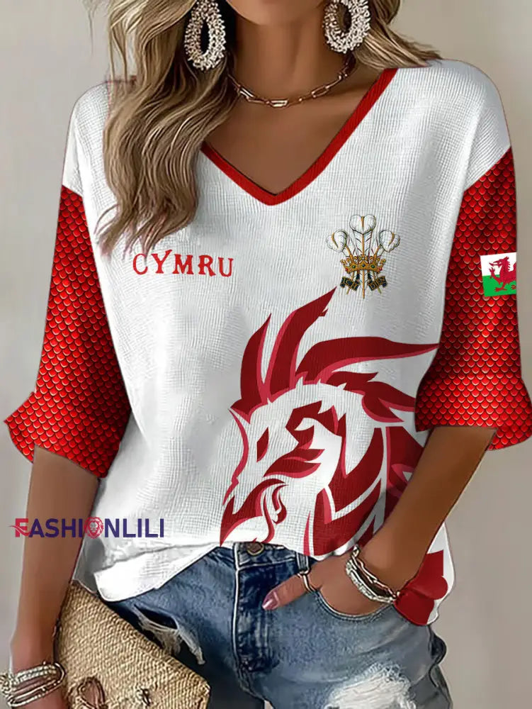 Women’s Wales Welsh Lover Printed Waffle Tops White / S