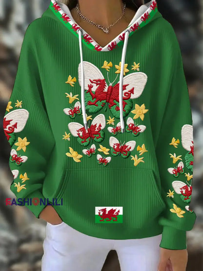 Women’s Wales Welsh Rugby Art Printed Hoodie Green / S