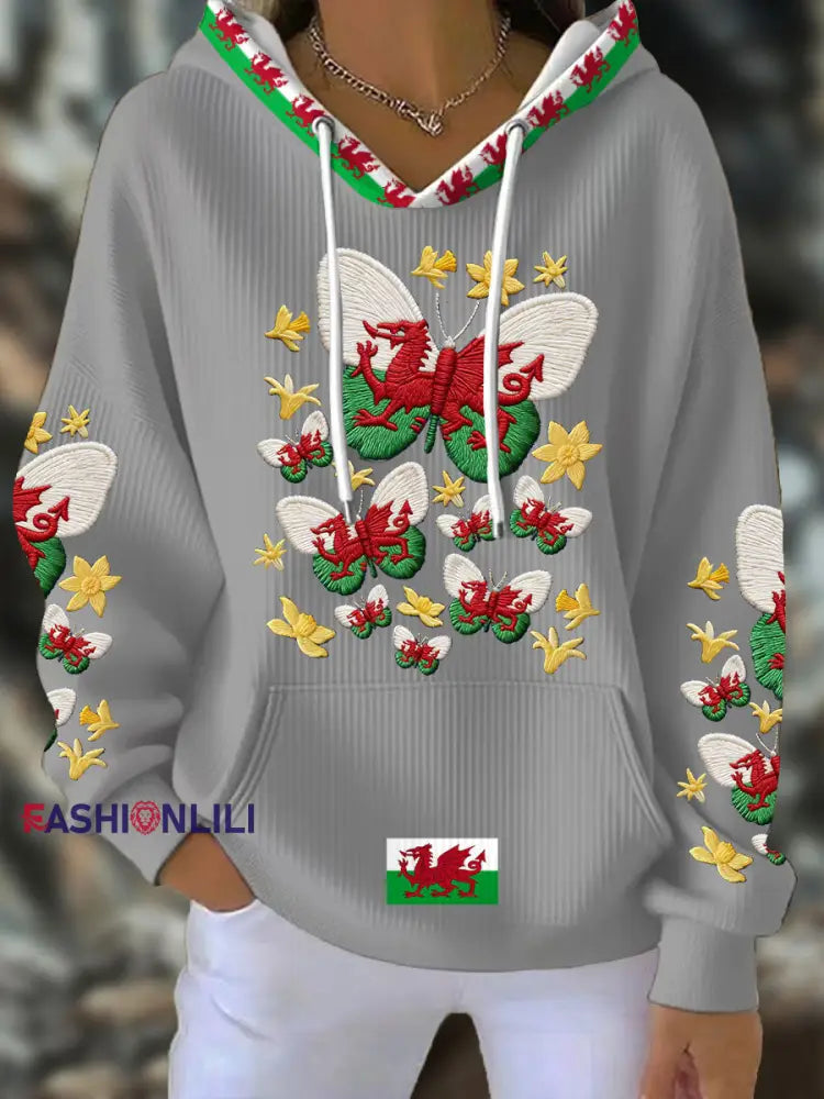Women’s Wales Welsh Rugby Art Printed Hoodie Light Gray / S