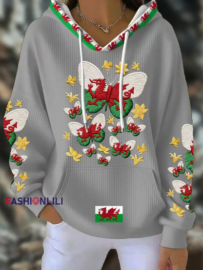 Women’s Wales Welsh Rugby Art Printed Hoodie Light Gray / S
