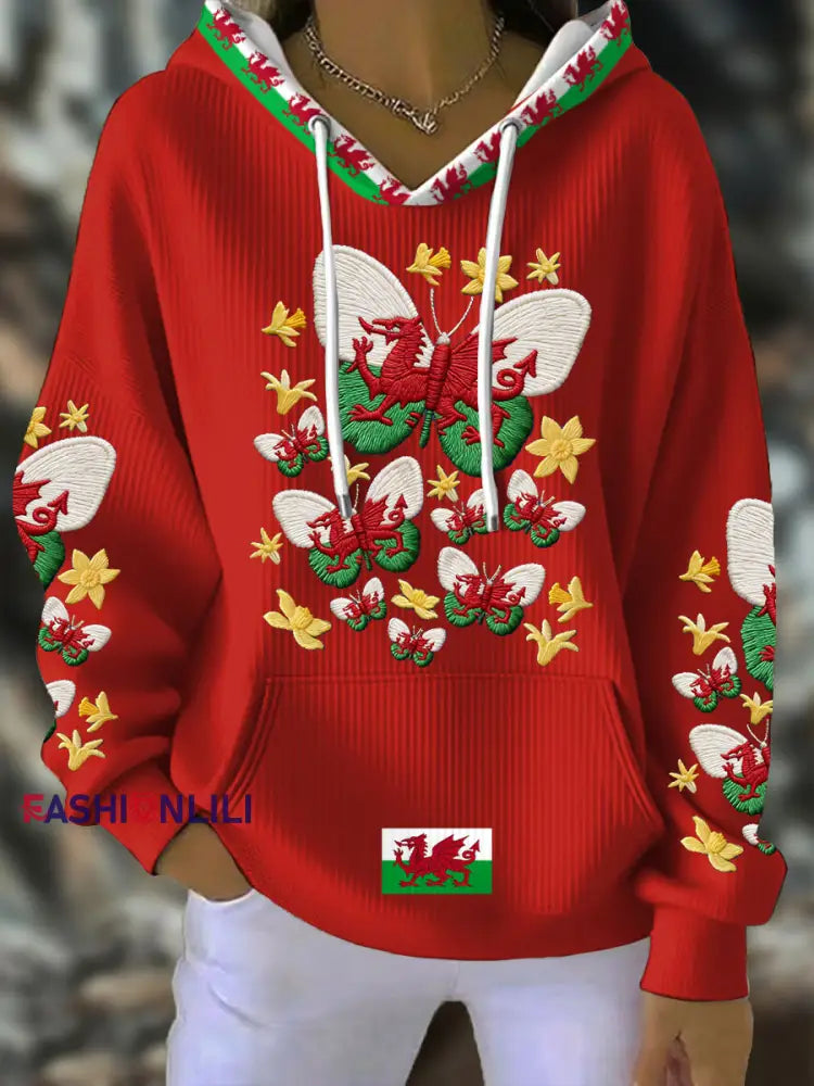 Women’s Wales Welsh Rugby Art Printed Hoodie Red / S