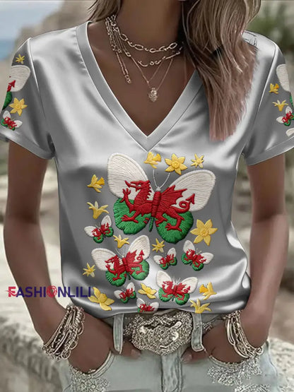 Women’s Wales Welsh Rugby Art Printed T-shirt Light Gray / S