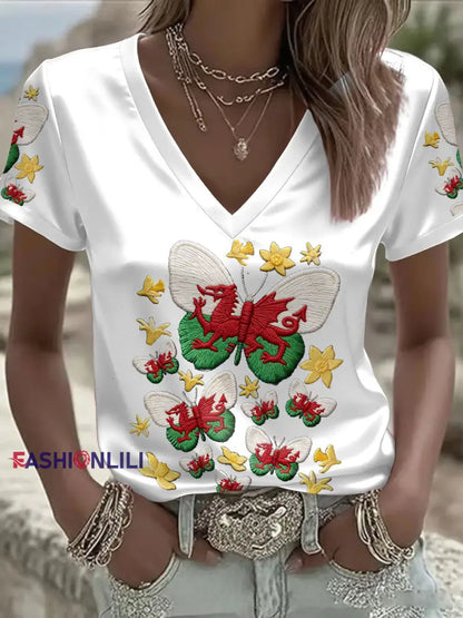 Women’s Wales Welsh Rugby Art Printed T-shirt White / S