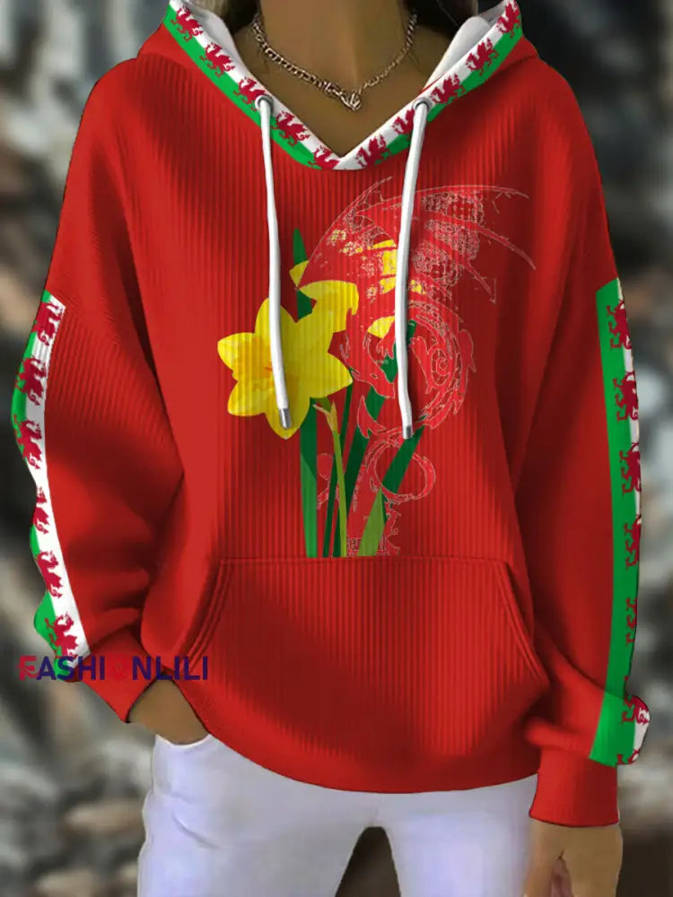 Women’s Wales Welsh Rugby Lover Printed Hoodie Red / S