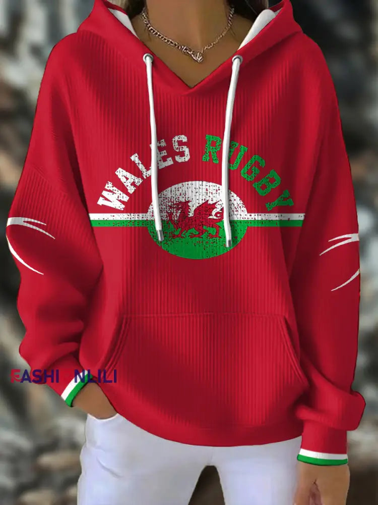 Women’s Wales Welsh Rugby Lover Printed Hoodie Red / S