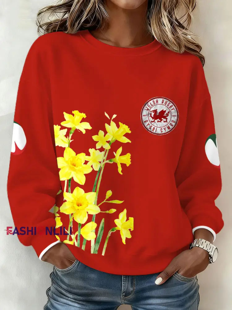 Women’s Wales Welsh Rugby Lover Printed Sweatshirt Red / S