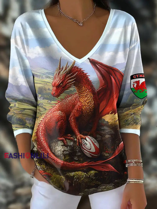 Women’s Wales Welsh Rugby Lover Printed T-shirt As picture / S
