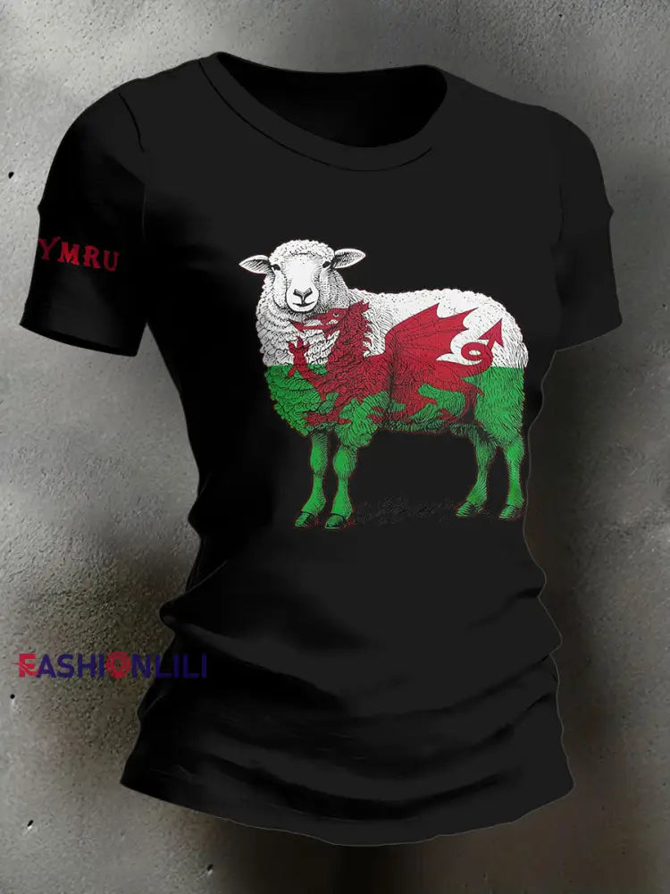 Women’s Wales Welsh Rugby Lover Printed T-shirt Black / S
