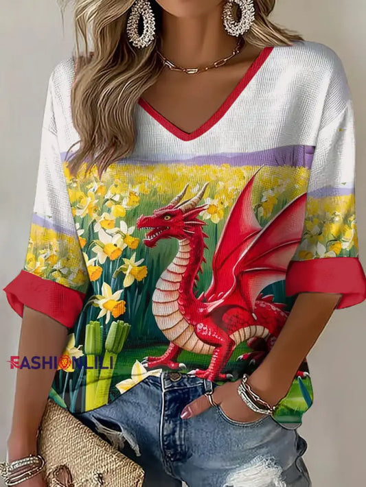 Women’s Wales Welsh Rugby Lover Printed Waffle T-shirt As picture / S