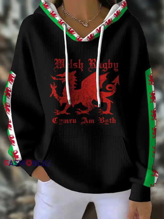 Women’s Welsh Rugby Lover Printed Hoodie Black / S
