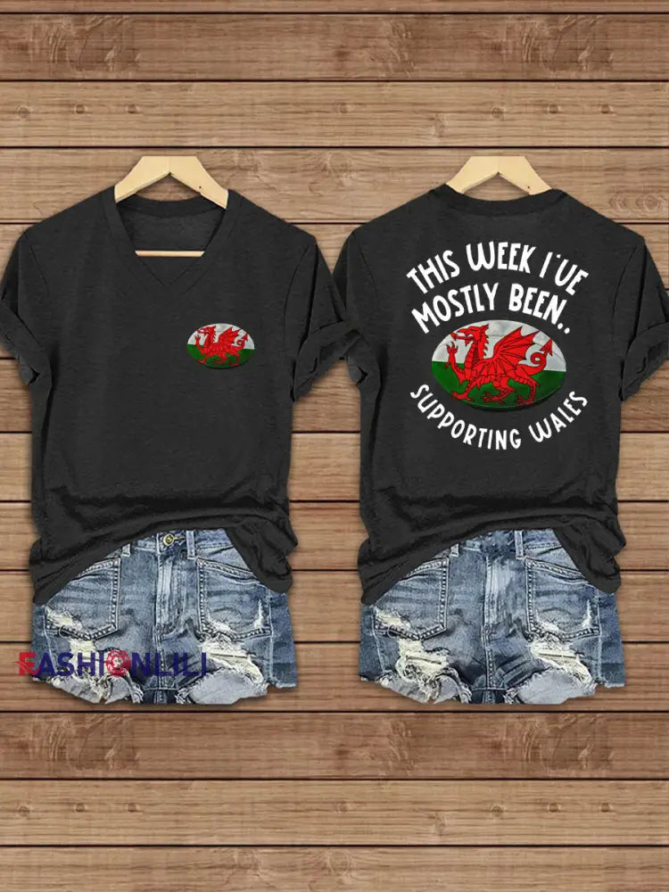 Women’s Welsh Rugby Lover Printed T-shirt Black / S