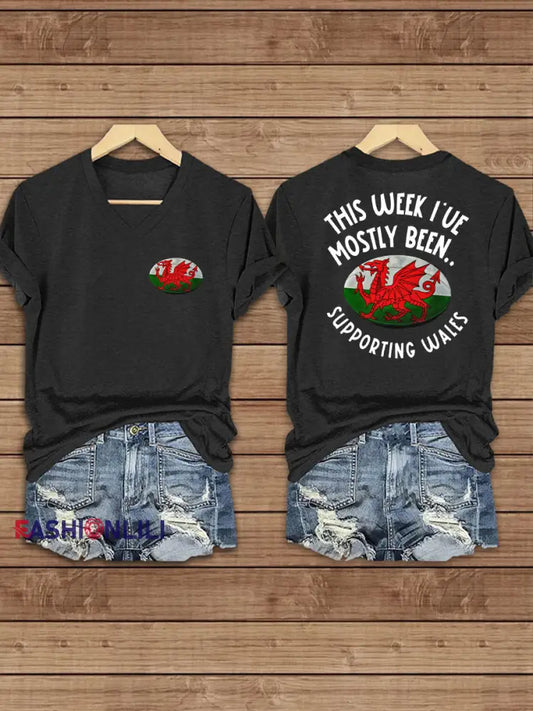 Women’s Welsh Rugby Lover Printed T-shirt Black / S