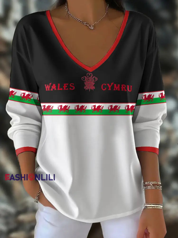 Women’s Welsh Rugby Lover Printed Tops Black / S