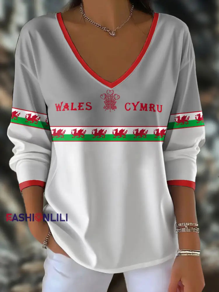 Women’s Welsh Rugby Lover Printed Tops Light Gray / S
