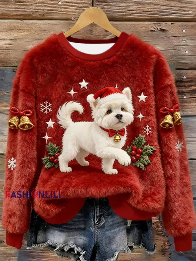 Women’s West Highland White Terrier Westie Christmas Flannel Hoodie Red / S