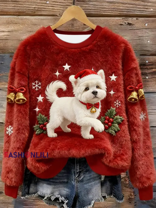Women’s West Highland White Terrier Westie Christmas Flannel Hoodie Red / S