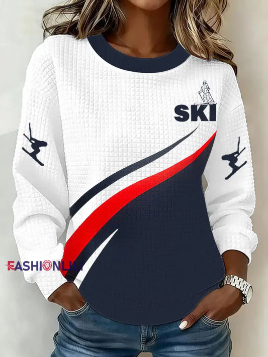 Women’s Winter Sports 2026 Skiing Printed Sweatshirt White / S