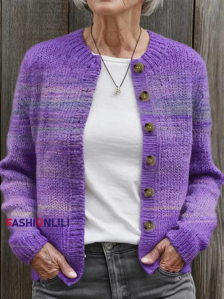 Women’s Winter Warm Purple Gradient Sweater Cardigan Purple / S